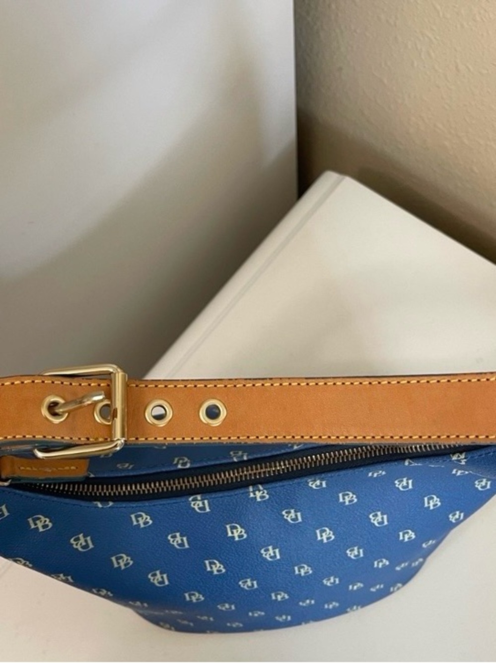 Dooney & Bourke Blue DB Logo Hobo with Tan Trim - Picture 3 of 7